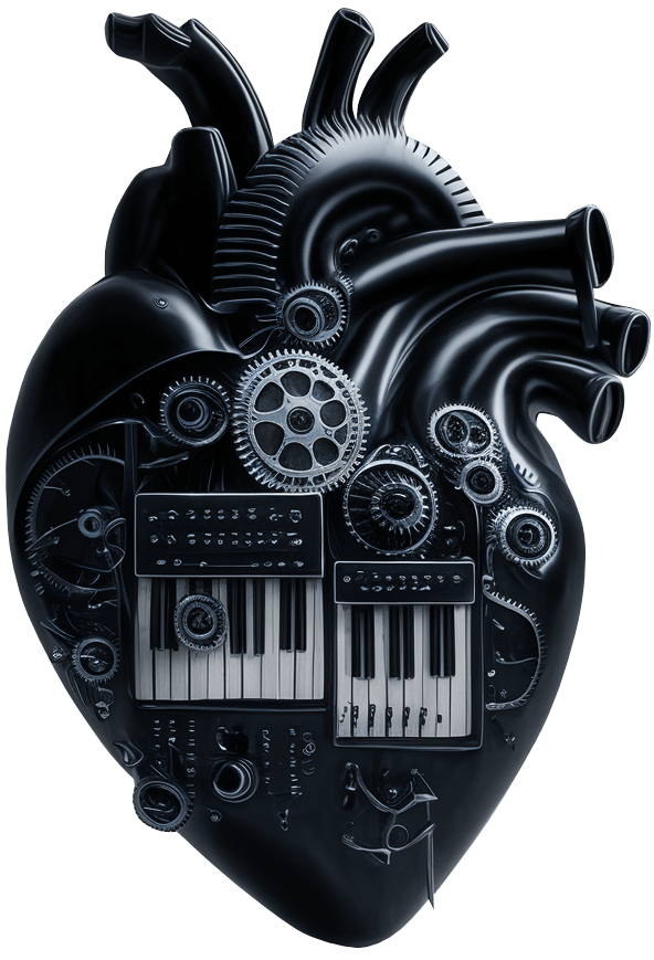 Black heart with synthesiser parts